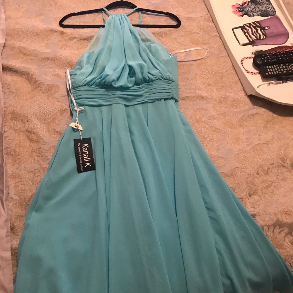NWT Kanali K 1663 Turquoise Chiffon Cocktail Dress